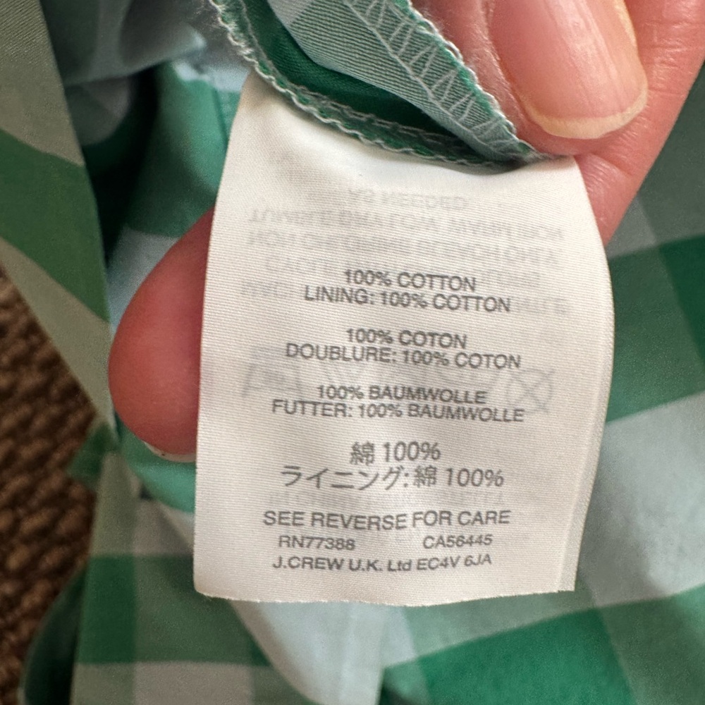 J Crew Women’s Karina Gingham Green and White Checkered Midi Dress Size 4 - Picture 7 of 8